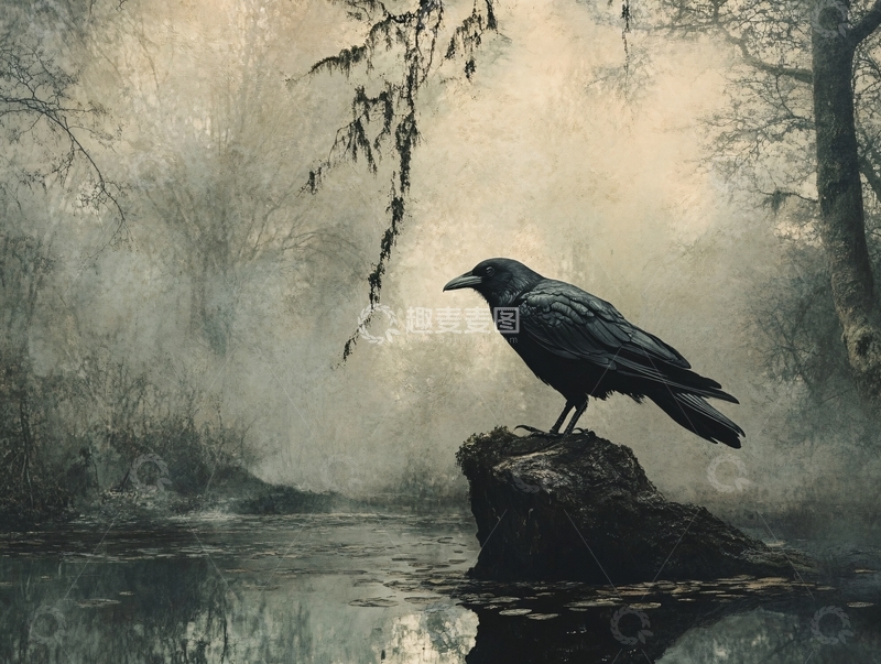 高清大图下载【趣麦麦图】雾中乌鸦