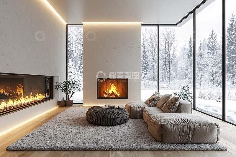 高清大图下载【趣麦麦图】极简现代风格客厅壁炉