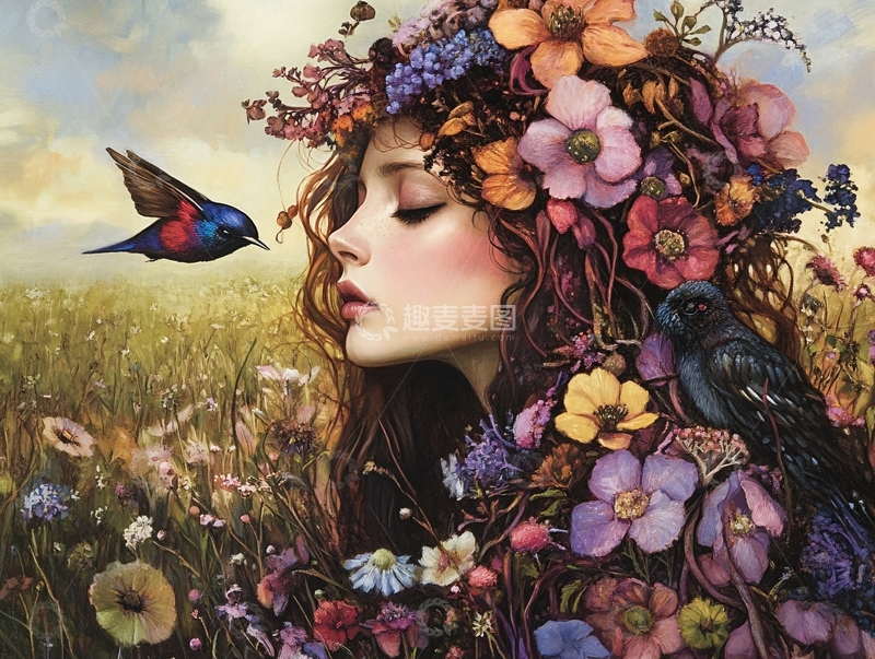 高清大图下载【趣麦麦图】花环少女