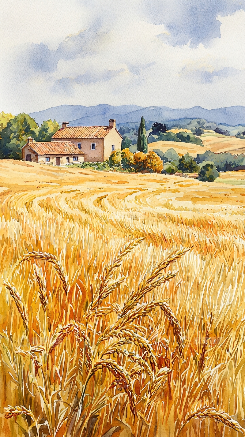 高清大图下载【趣麦麦图】水彩田园风光