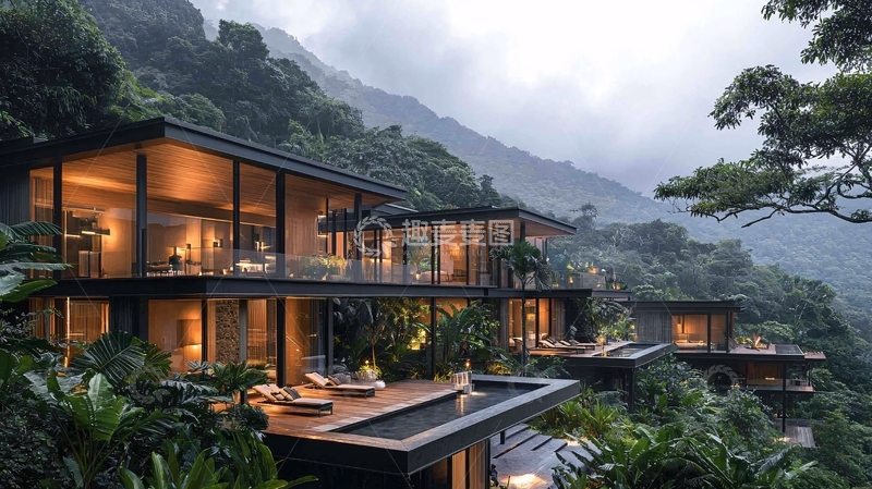 高清大图下载【趣麦麦图】山林别墅夜景