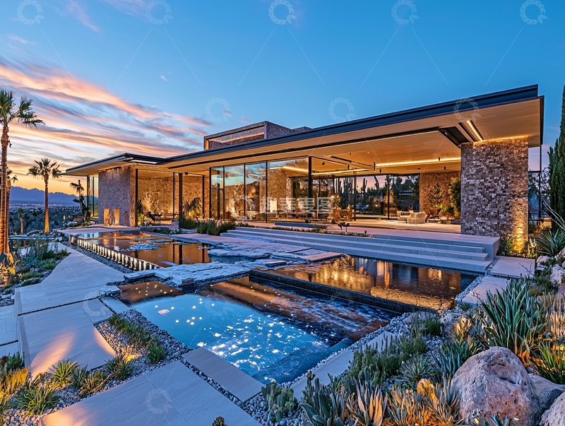 高清大图下载【趣麦麦图】现代简约风格豪宅夜景