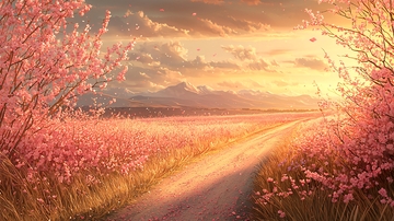 粉色花海落日余晖