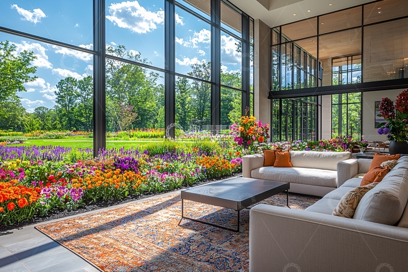 高清大图下载【趣麦麦图】落地窗花园别墅客厅