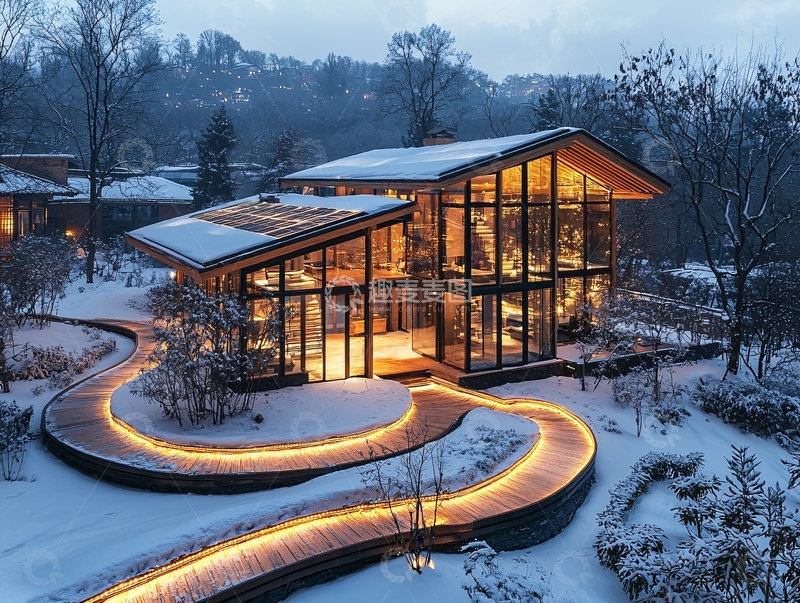 高清大图下载【趣麦麦图】雪夜别墅