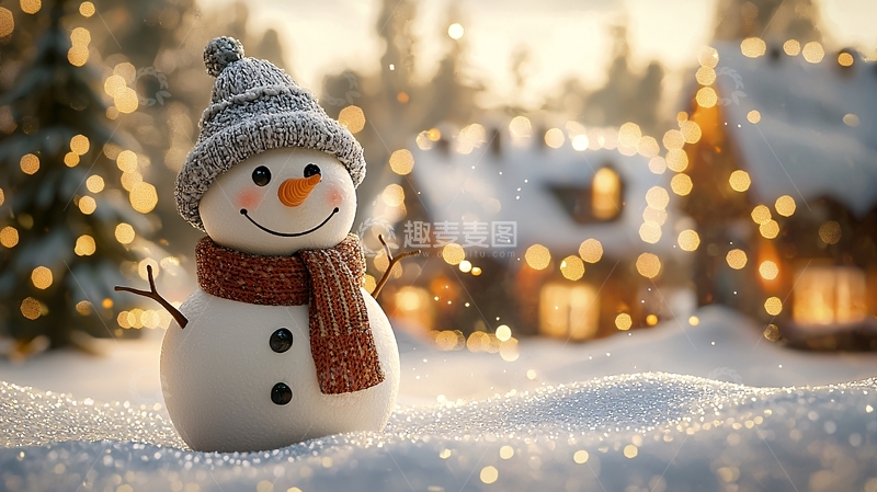 高清大图下载【趣麦麦图】冬日雪景里的可爱雪人