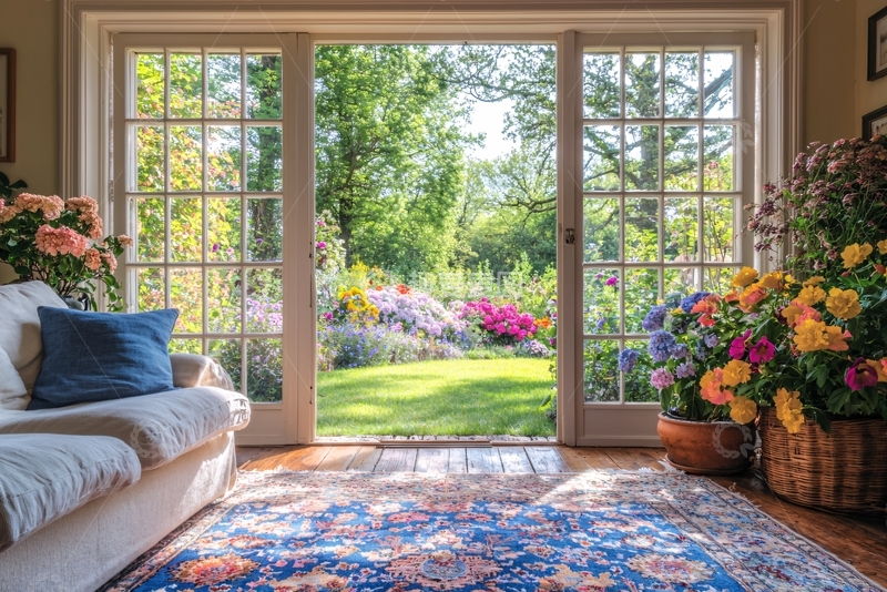 高清大图下载【趣麦麦图】明亮客厅花园景色