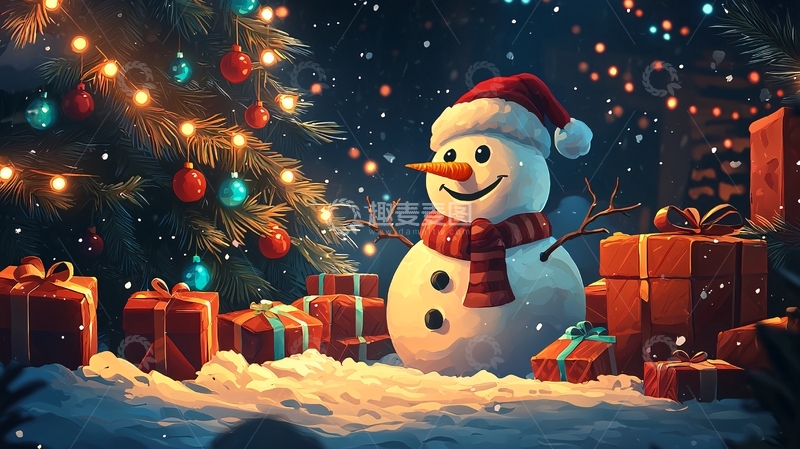高清大图下载【趣麦麦图】圣诞节雪人礼物