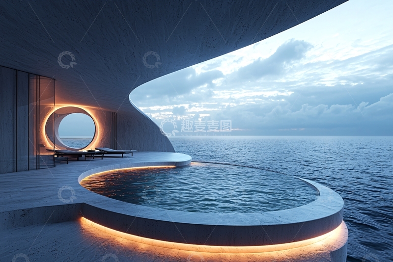 高清大图下载【趣麦麦图】海景无边泳池别墅