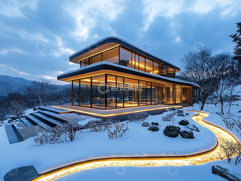 高清大图下载【趣麦麦图】冬季雪景现代建筑