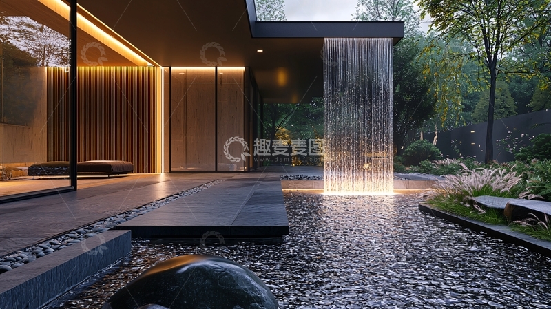 高清大图下载【趣麦麦图】现代简约庭院夜景