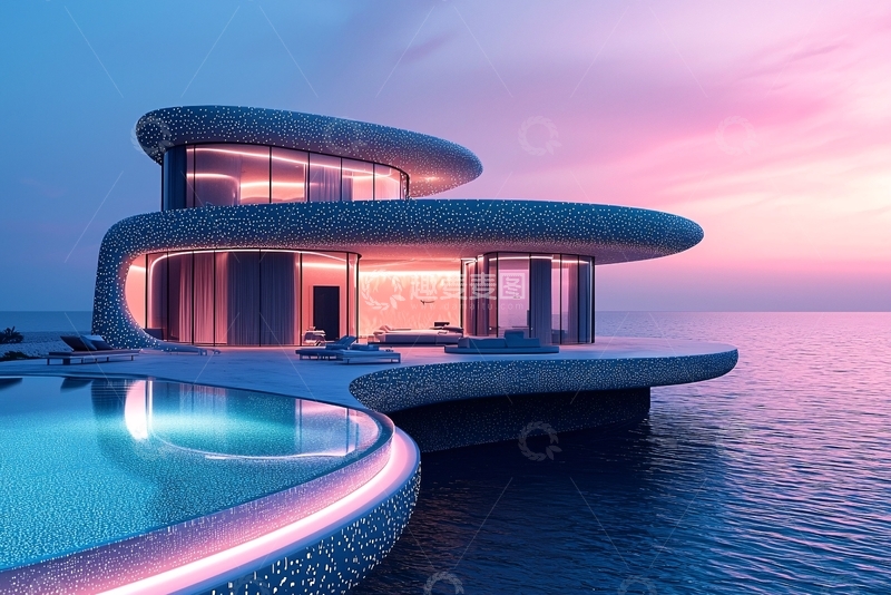 高清大图下载【趣麦麦图】海边别墅夜景