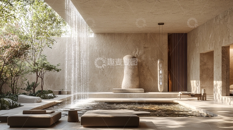高清大图下载【趣麦麦图】室内瀑布庭院设计
