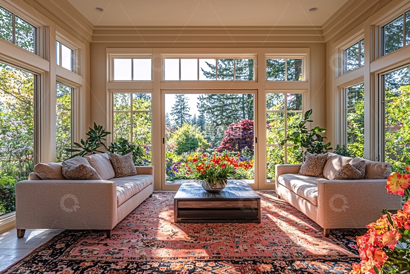 高清大图下载【趣麦麦图】阳光洒满的落地窗客厅