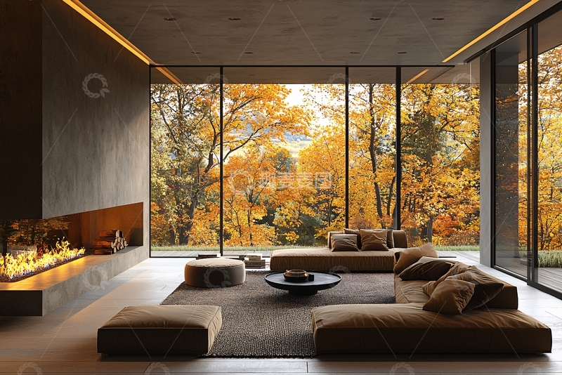 高清大图下载【趣麦麦图】极简现代落地窗客厅