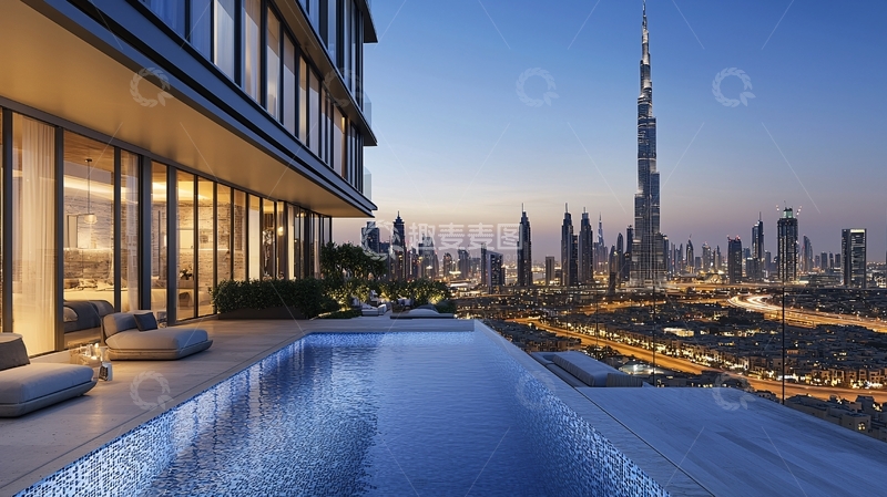高清大图下载【趣麦麦图】迪拜夜景泳池景观