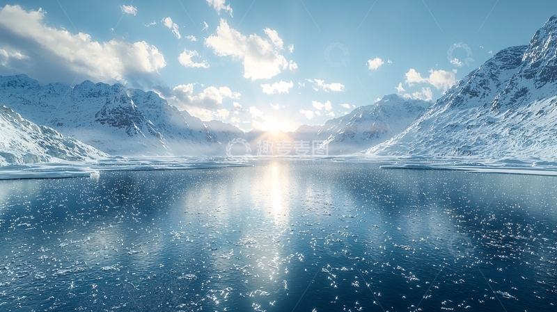 高清大图下载【趣麦麦图】极地冰川日出景色