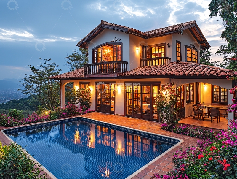 高清大图下载【趣麦麦图】山顶别墅夜景