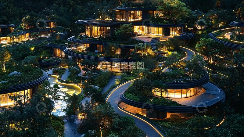 高清大图下载【趣麦麦图】夜幕下的生态建筑群