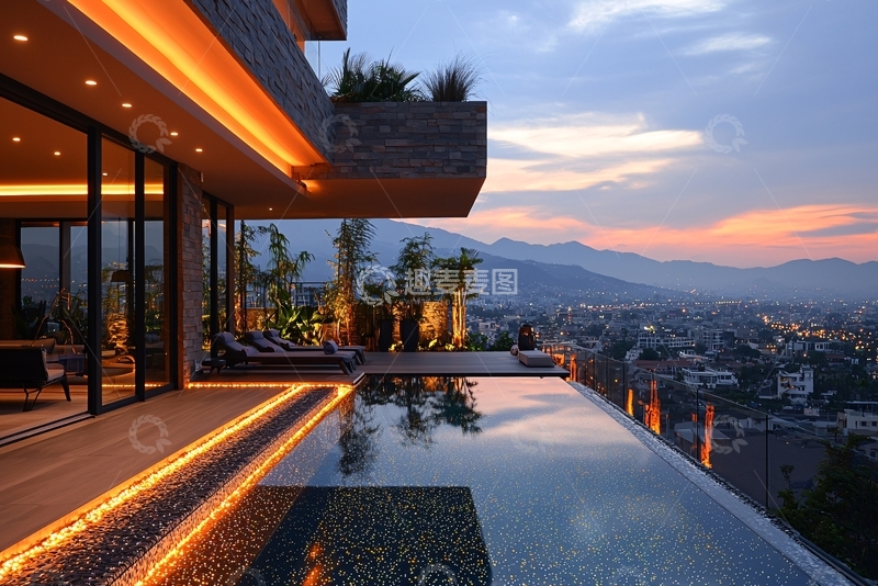 高清大图下载【趣麦麦图】现代山景别墅夜景