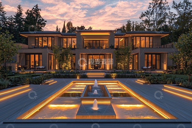 高清大图下载【趣麦麦图】现代风格豪宅夜景