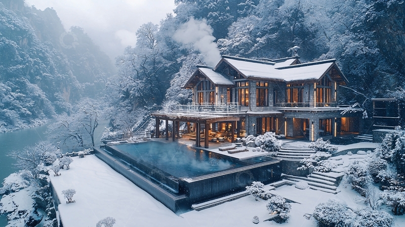 高清大图下载【趣麦麦图】雪景别墅