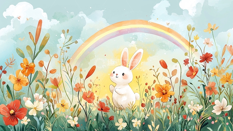 高清大图下载【趣麦麦图】花丛中的兔子