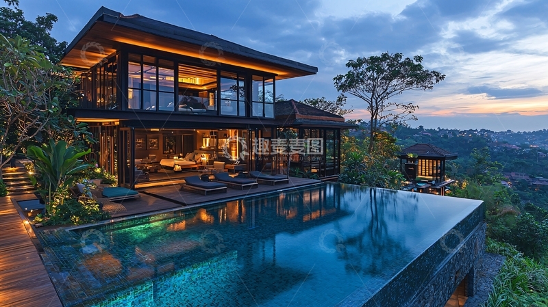 高清大图下载【趣麦麦图】山顶别墅夜景