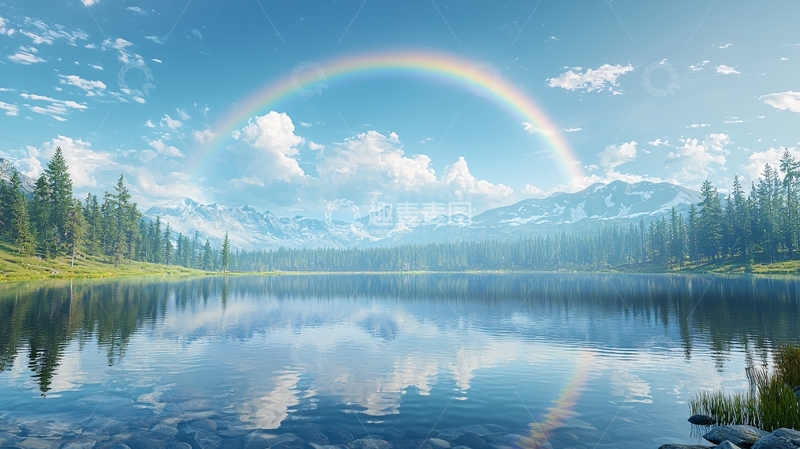 高清大图下载【趣麦麦图】彩虹山脉湖泊倒影