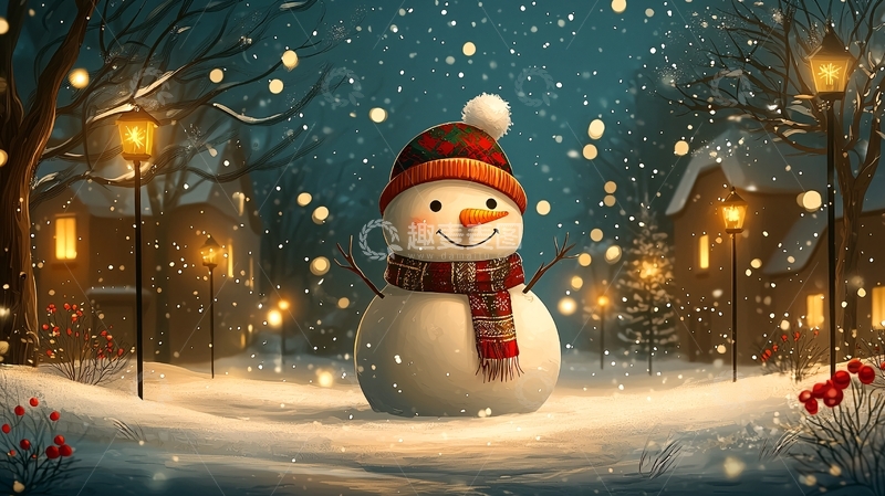 高清大图下载【趣麦麦图】雪地里快乐的雪人