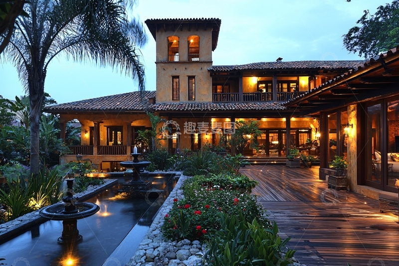 高清大图下载【趣麦麦图】西班牙风格别墅夜景