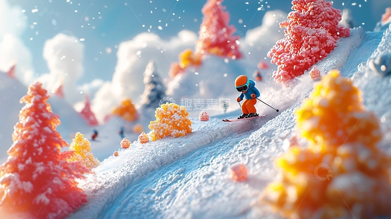 高清大图下载【趣麦麦图】微缩景观滑雪场景