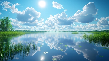 阳光明媚的湖边风景