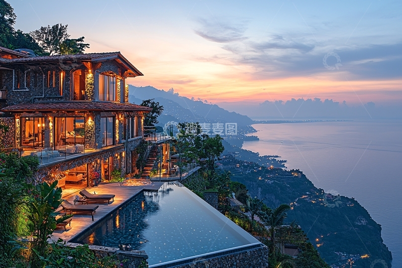 高清大图下载【趣麦麦图】山崖海景别墅