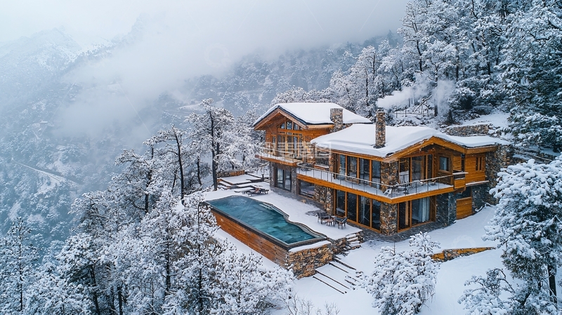 高清大图下载【趣麦麦图】雪山别墅