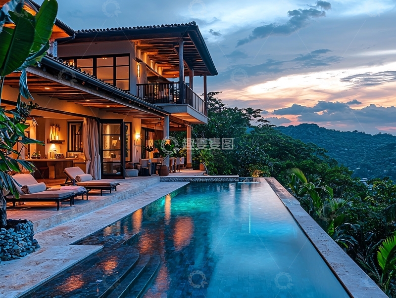 高清大图下载【趣麦麦图】山顶别墅泳池夜景