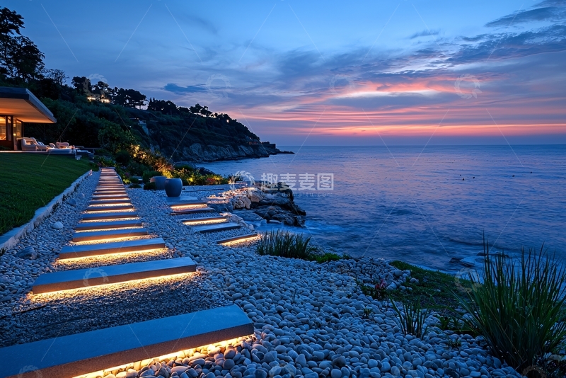 高清大图下载【趣麦麦图】海边别墅夜景