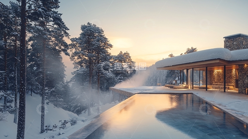 高清大图下载【趣麦麦图】冬季雪景别墅