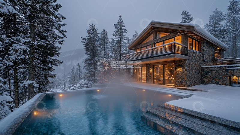 高清大图下载【趣麦麦图】雪景别墅