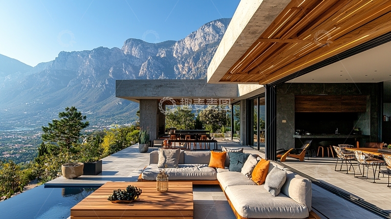 高清大图下载【趣麦麦图】山景别墅户外休闲区