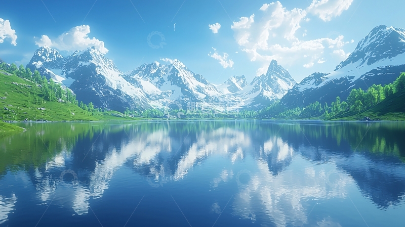 高清大图下载【趣麦麦图】雪山湖泊倒影风景