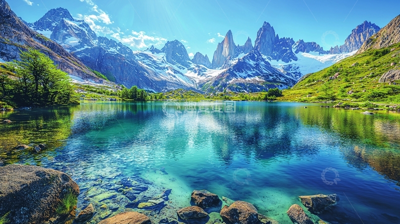 高清大图下载【趣麦麦图】雪山湖泊倒影