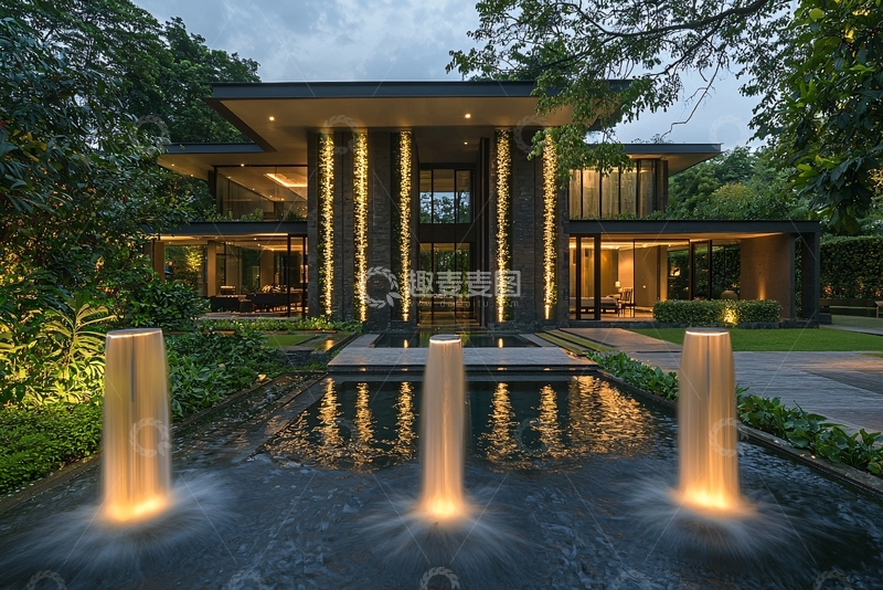 高清大图下载【趣麦麦图】现代风格别墅夜景