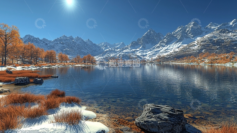 高清大图下载【趣麦麦图】雪山湖泊秋景