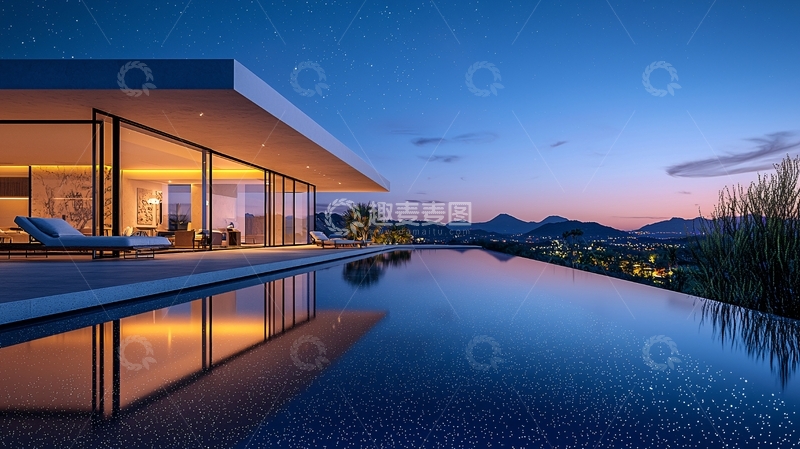 高清大图下载【趣麦麦图】现代简约别墅夜景