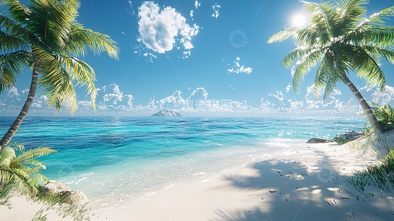 高清大图下载【趣麦麦图】热带海滩椰树阳光沙滩