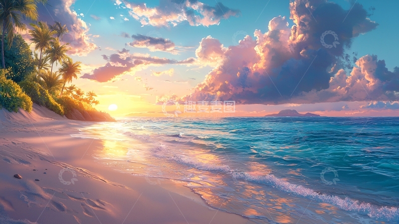 高清大图下载【趣麦麦图】热带海滩日落