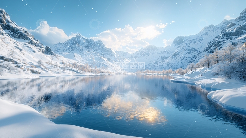 高清大图下载【趣麦麦图】冰雪湖泊山脉冬季风景