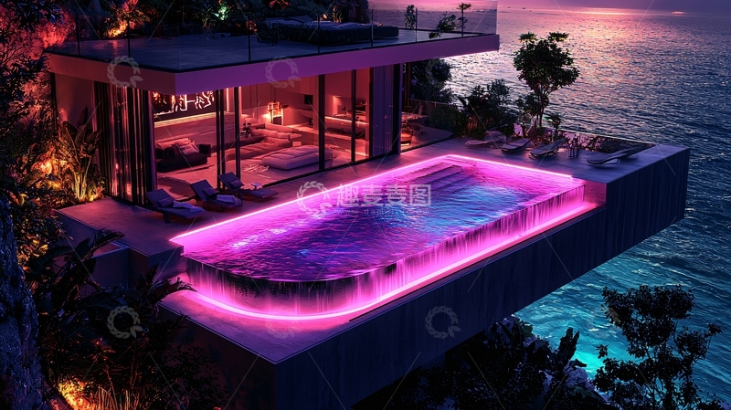 高清大图下载【趣麦麦图】悬崖边上的现代化泳池别墅