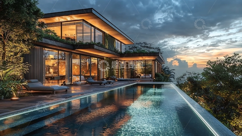 高清大图下载【趣麦麦图】现代风格别墅夜景